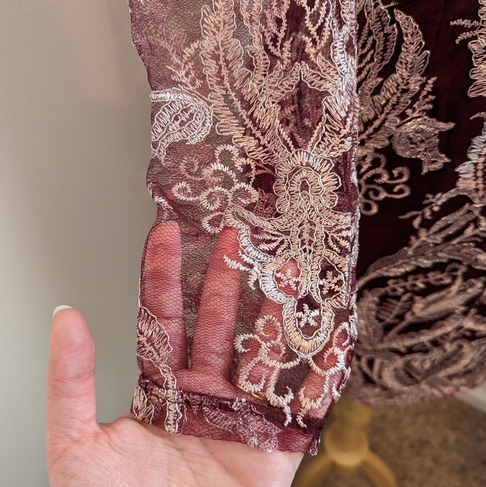 Soieblu Burgundy Lace Long Sleeve Dress - Picture 7 of 12